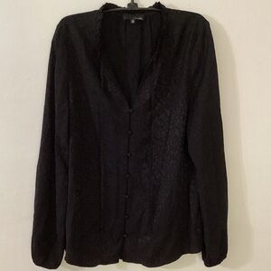 💚Lost April Black Leopard Print Long Sleeve Blouse with Ruffles